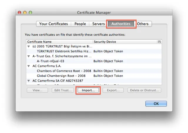 FirefoxにルートCA証明書をインポート2